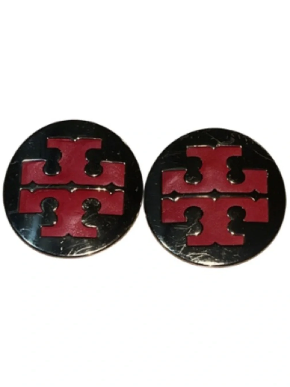 2 Tory Burch Gold Tone & Red Leather Logo Medallions -Replacements